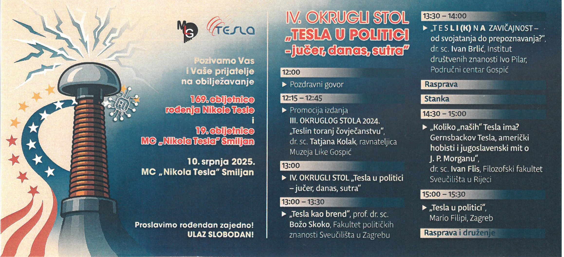 Muzej Like Gospić - 169. OBLJETNICA TESLINOG ROĐENJA I 19. GODIŠNJICA MEMORIJALNOG CENTRA “NIKOLA TESLA” SMILJAN